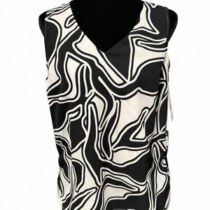 Nine West Sleeveless Blouse XS Black White Abstract Print NWT